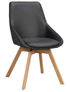 spisebordsstol med drejefod sort ægte læder drejefunktion eg egetræ