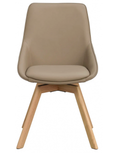 spisebordsstol med drejefod beige ægte læder drejefunktion eg egetræ 2