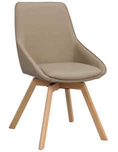 spisebordsstol med drejefod beige ægte læder drejefunktion eg egetræ