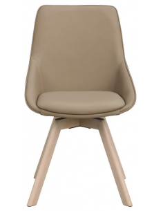 spisebordsstol med drejefod beige ægte læder drejefunktion eg egetræ 2