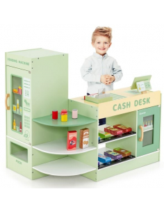 legekøkken træ til børn børneværelse indretning serveringsvogn købmandsdisk