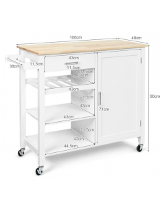 køkkenø på hjul i hvid træ serveringsvogn køkkenvogn 2