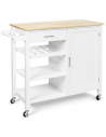 Køkkenø på hjul i MDF og fyrretræ H90 x B100 + 11,5 x D48 cm - Hvid/Natur