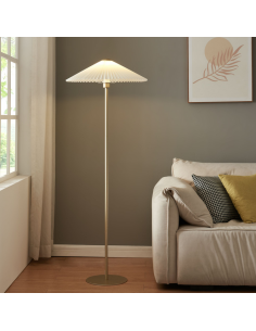 Gulvlampe guld hvid plissé skærm