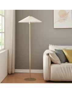 Gulvlampe guld hvid plissé skærm 2