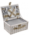 Picknick kurv 4 personer i rattan og polyester H16 x B38 x D25 cm - Hvid/Grå