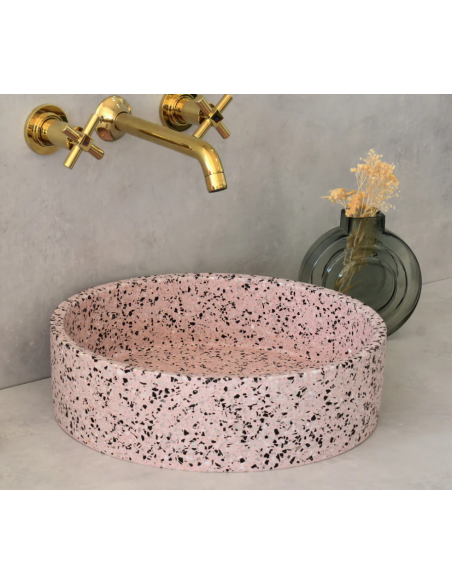 rund håndvask terrazzo beton betonvask vask bordmonteret bordplade