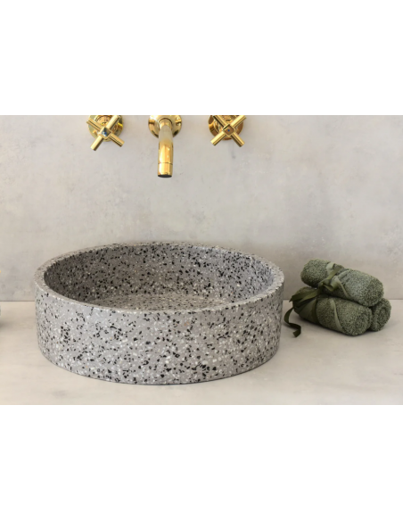rund håndvask terrazzo beton betonvask vask bordmonteret bordplade