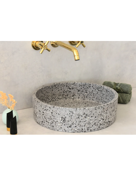 rund håndvask terrazzo beton betonvask vask bordmonteret bordplade