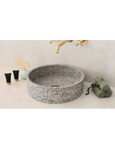rund håndvask terrazzo beton betonvask vask bordmonteret bordplade