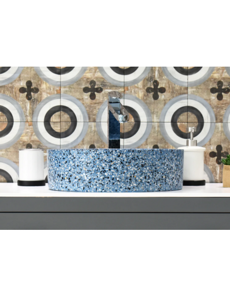 rund håndvask terrazzo beton betonvask vask bordmonteret bordplade