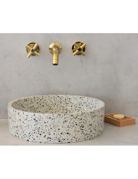 rund håndvask terrazzo beton betonvask vask bordmonteret bordplade