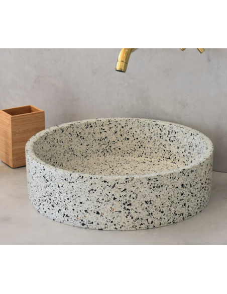 rund håndvask terrazzo beton betonvask vask bordmonteret bordplade
