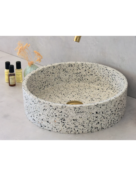 rund håndvask terrazzo beton betonvask vask bordmonteret bordplade