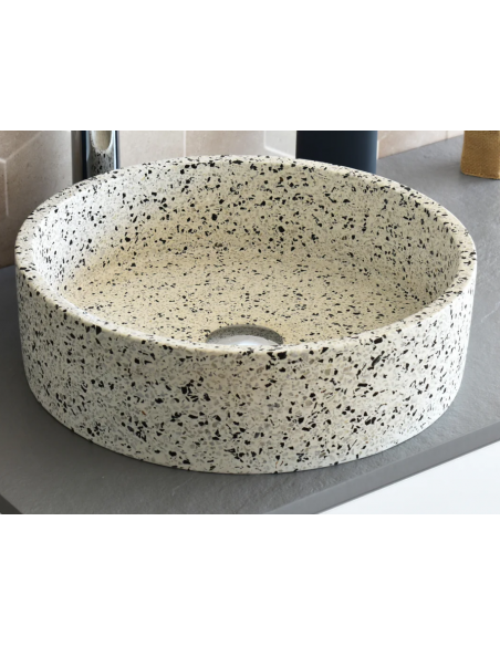 rund håndvask terrazzo beton betonvask vask bordmonteret bordplade