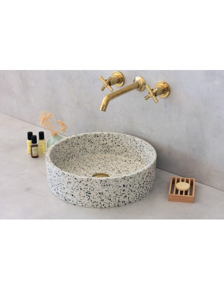 rund håndvask terrazzo beton betonvask vask bordmonteret bordplade