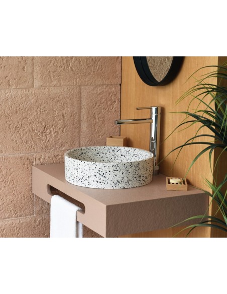 rund håndvask terrazzo beton betonvask vask bordmonteret bordplade