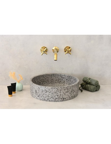 rund håndvask terrazzo beton betonvask vask bordmonteret bordplade