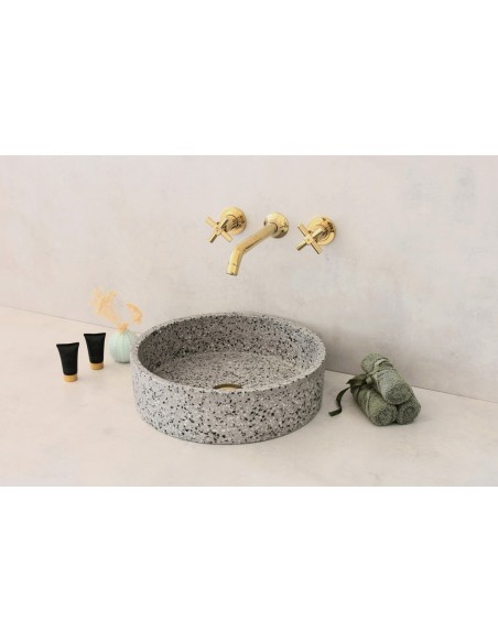 rund håndvask terrazzo beton betonvask vask bordmonteret bordplade
