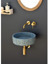 EOS Vægmonteret rund håndvask i terrazzo m/beslag Ø38,2 cm - Blå terrazzo