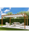 FLORENZ Pavillon i aluminium og polyester H236 x B505 x D350 cm - Lysebrun trælook/Gråhvid