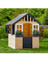 Legehus i fyrretræ H140 x B121 x D97,5 cm - Natur/Sort/Hvid
