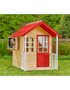 Legehus i fyrretræ H140 x B121 x D137 cm - Natur/Rød/Hvid