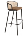 Barstol med ryglæn i stål, velour og rattan H95 cm - Sort/Brun/Natur