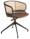 Spisebordsstol med drejefod og armlæn i stål, velour og rattan H74 cm - Sort/Brun/Natur