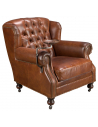 Lænestol i asktræ, stål og ægte læder H90 cm - Mahogni/Cognac brun