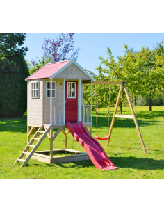 legehus klatretårn rutsjebane sandkasse gyngestativ legetårn udendørs legetøj udeleg