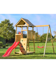 legehus klatretårn rutsjebane legetårn udendørs legetøj udeleg træ gyngestativ