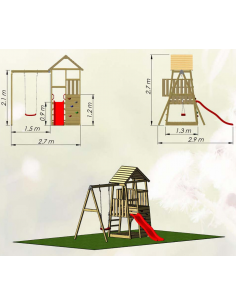 legehus klatretårn rutsjebane legetårn udendørs legetøj udeleg træ gyngestativ 2