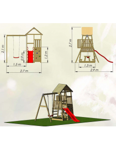 legehus klatretårn rutsjebane legetårn udendørs legetøj udeleg træ gyngestativ 2