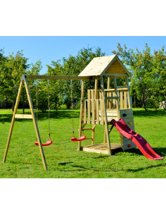 legehus klatretårn rutsjebane legetårn udendørs legetøj udeleg træ gyngestativ