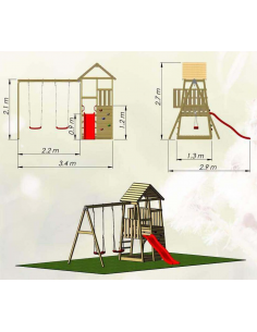 legehus klatretårn rutsjebane legetårn udendørs legetøj udeleg træ gyngestativ 2