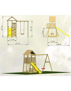 legehus klatretårn rutsjebane legetårn udendørs legetøj udeleg træ gyngestativ 2