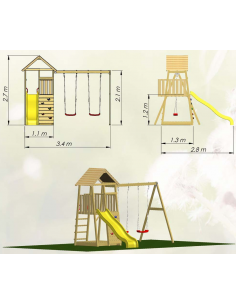 legehus klatretårn rutsjebane legetårn udendørs legetøj udeleg træ gyngestativ 2