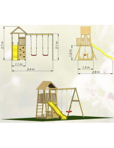 legehus klatretårn rutsjebane legetårn udendørs legetøj udeleg træ gyngestativ 2