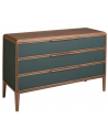 Kommode med 3 skuffer i valnøddefinér og PVC H75 x B119 x D46 cm - Valnød/Grøn