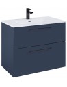 WILMA Komplet badmiljø i MDF og keramik H63,5 x B80 cm - Mat marineblå/Sort