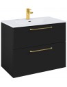 WILMA Komplet badmiljø i MDF og keramik H63,5 x B80 cm - Mat sort/Guld