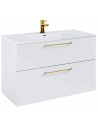 WILMA Komplet badmiljø i MDF og keramik H63,5 x B100 cm - Blank hvid/Guld