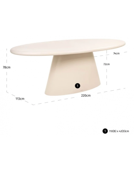 ovalt spisebord 220 beige
