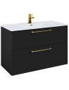 WILMA Komplet badmiljø i MDF og keramik H63,5 x B100 cm - Mat sort/Guld