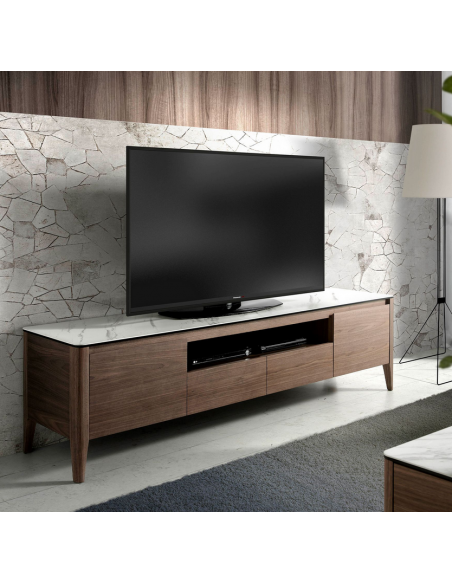 tvbord tv bord skuffer træ valnød moderne