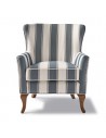 Riviera Maison Cavendish lænestol i træ og linned H90 cm - Brun/Stribet blå/hvid
