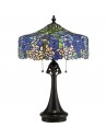 COBALT Tiffany bordlampe i stål, resin og glas H69 cm 3 x E27 - Vintage bronze/Multi blå