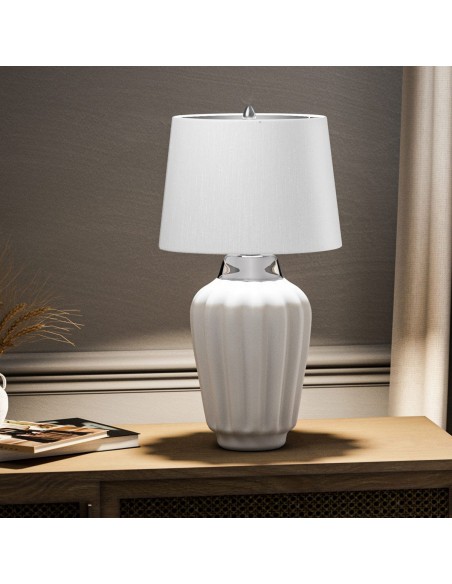 Bordlampe hvid keramik høj stor