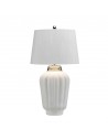BEXLEY Bordlampe i stål, keramik og faux silke H56,2 cm 1 x E27 - Poleret nikkel/Hvid/Elfenbenshvid